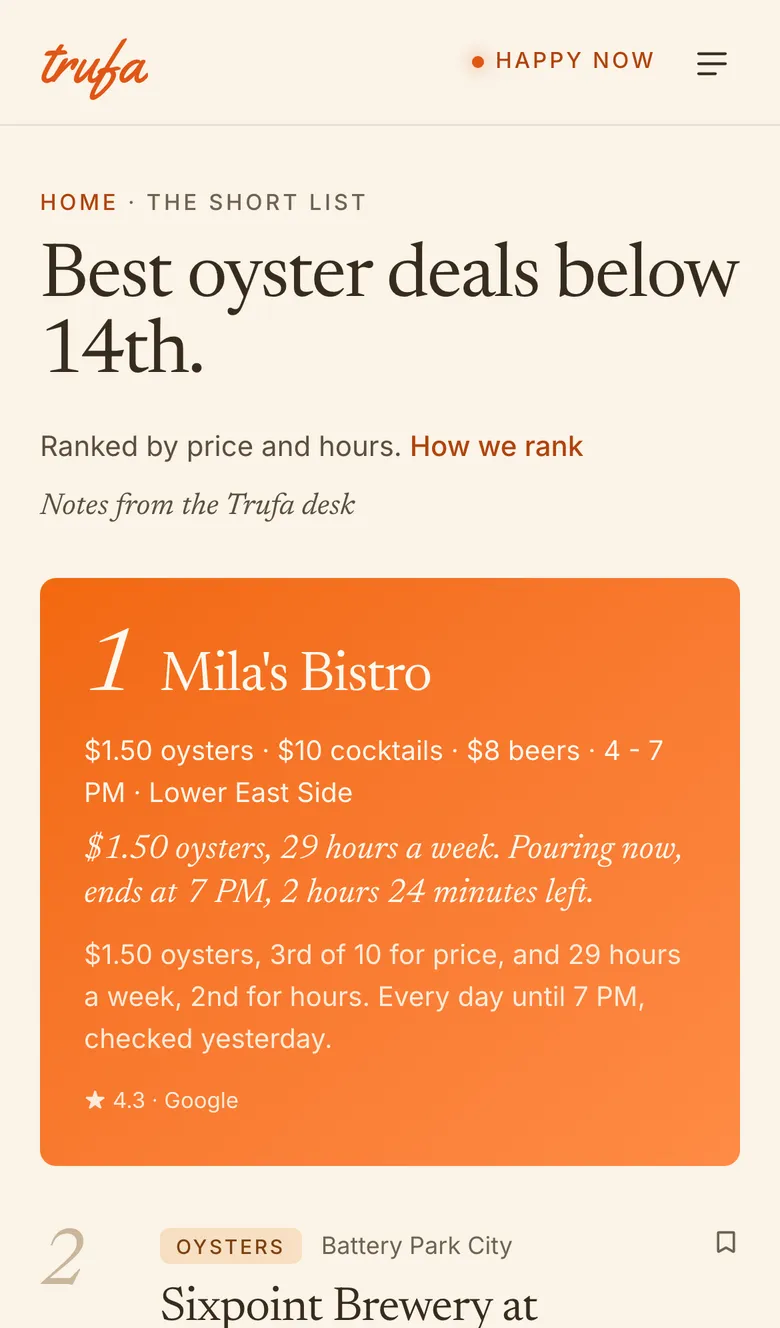 Screenshot: The short list: Best oyster deals below 14th